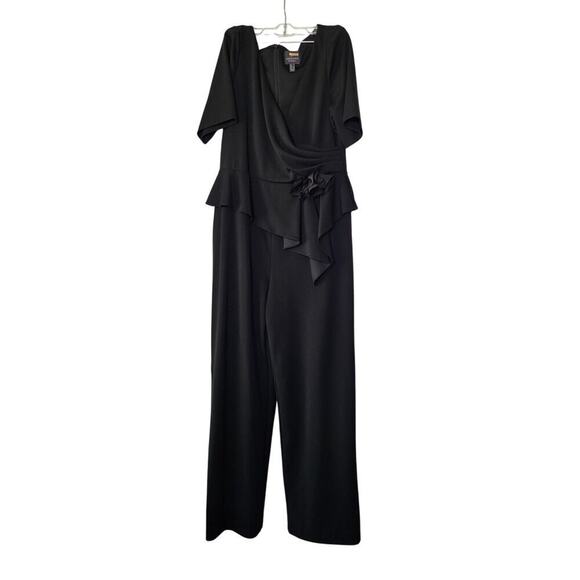 ADRIANNA PAPELL Womens Black Gathered Short Sleeve Surplice Neckline Cocktail Wi - Picture 4 of 16